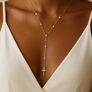 925 Sterling Silver Y-Shaped Cross Necklace | Minimalist Dainty Chain